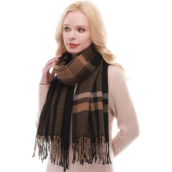 Women Black Fall Winter Pashmina Scarves Wraps Plaid Scarf for